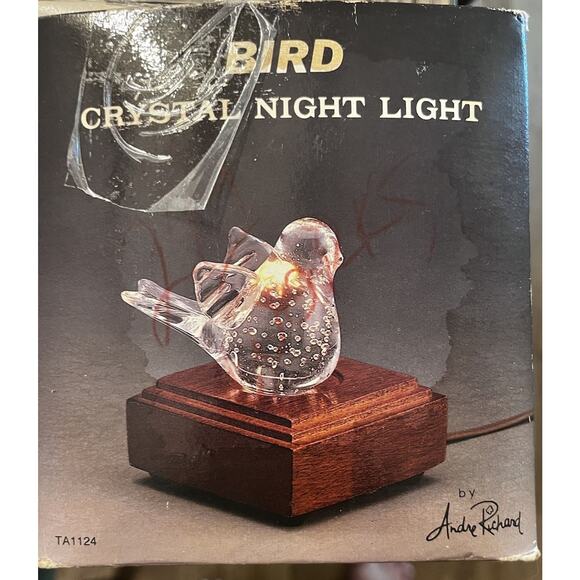 Vintage Crystal bird By Andre Richard on wooden light up stand Night Light - Picture 13 of 15